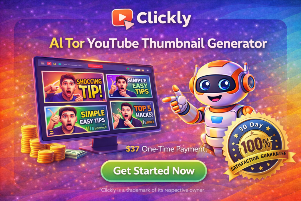 Clickly pricing page showing AI thumbnail tool with 30 day money back guarantee