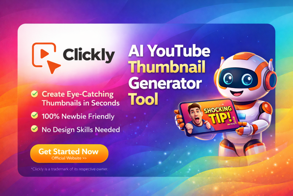 Clickly AI thumbnail generator review hero image showing YouTube thumbnail creation system