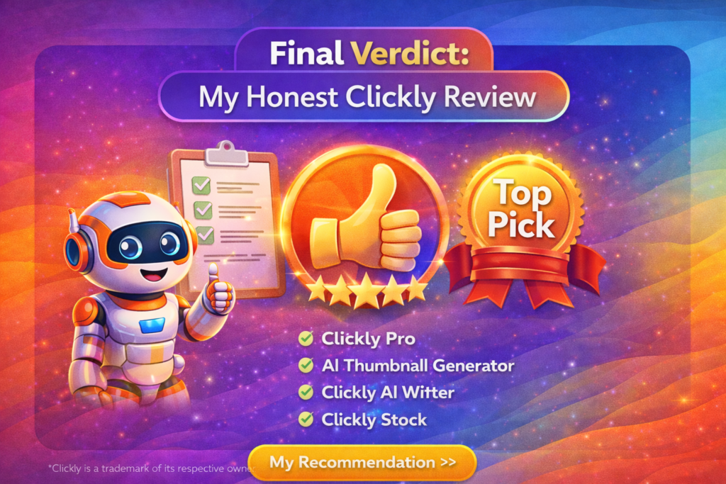 Final verdict my honest Clickly review showing overall recommendation for AI YouTube thumbnail tool